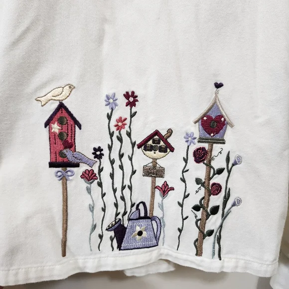 Vintage Christopher & Banks embroidered cat & birds button front shirt jacket XL - Picture 5 of 9